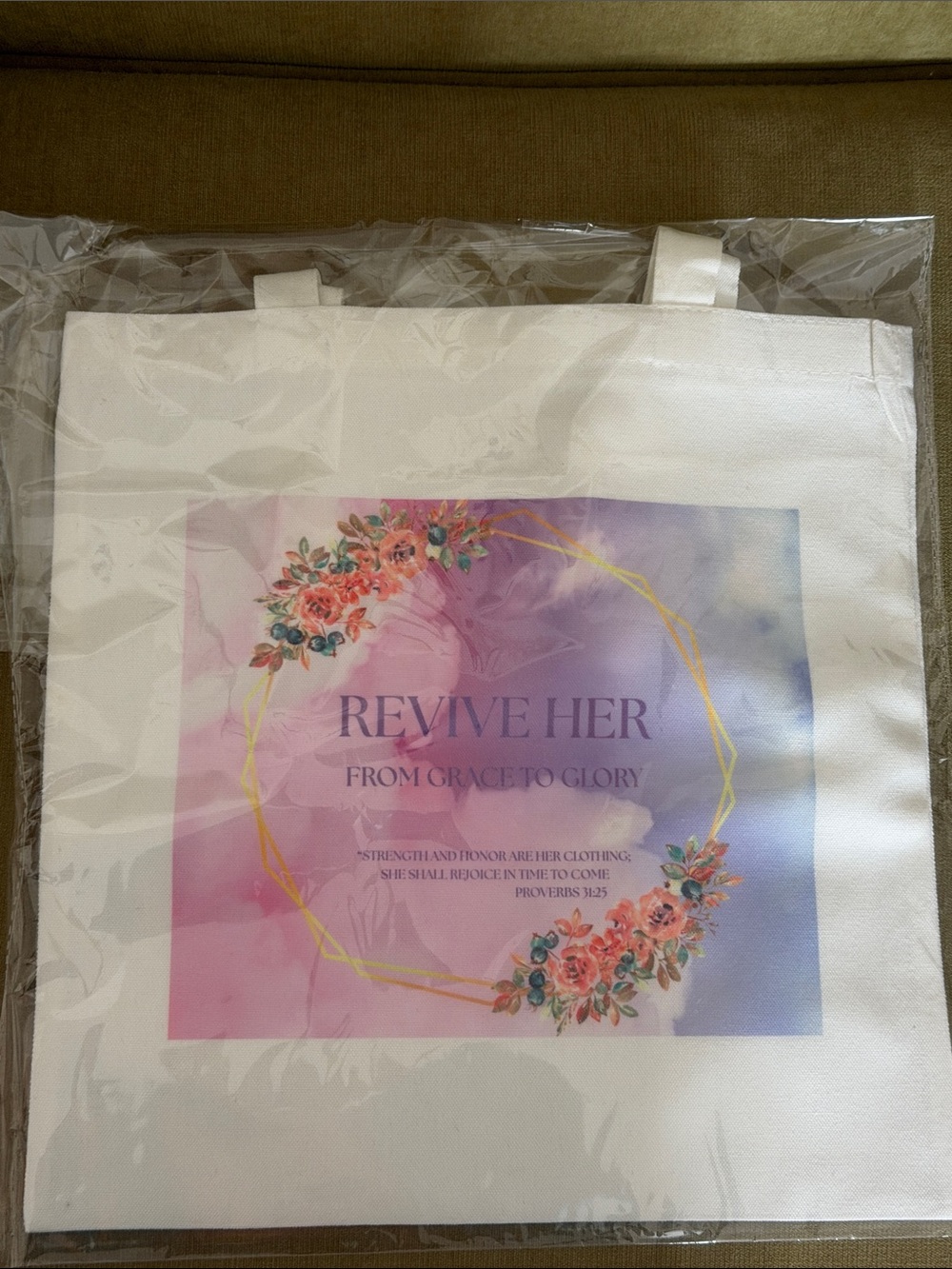 Custom Revive Her Floral Canvas Tote Bag